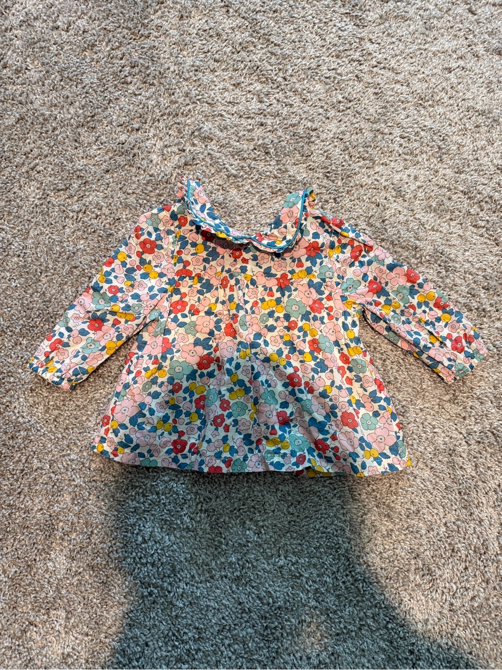 Baby Boden Pink Multi Floral Ruffle Collar Long-Sleeve Top